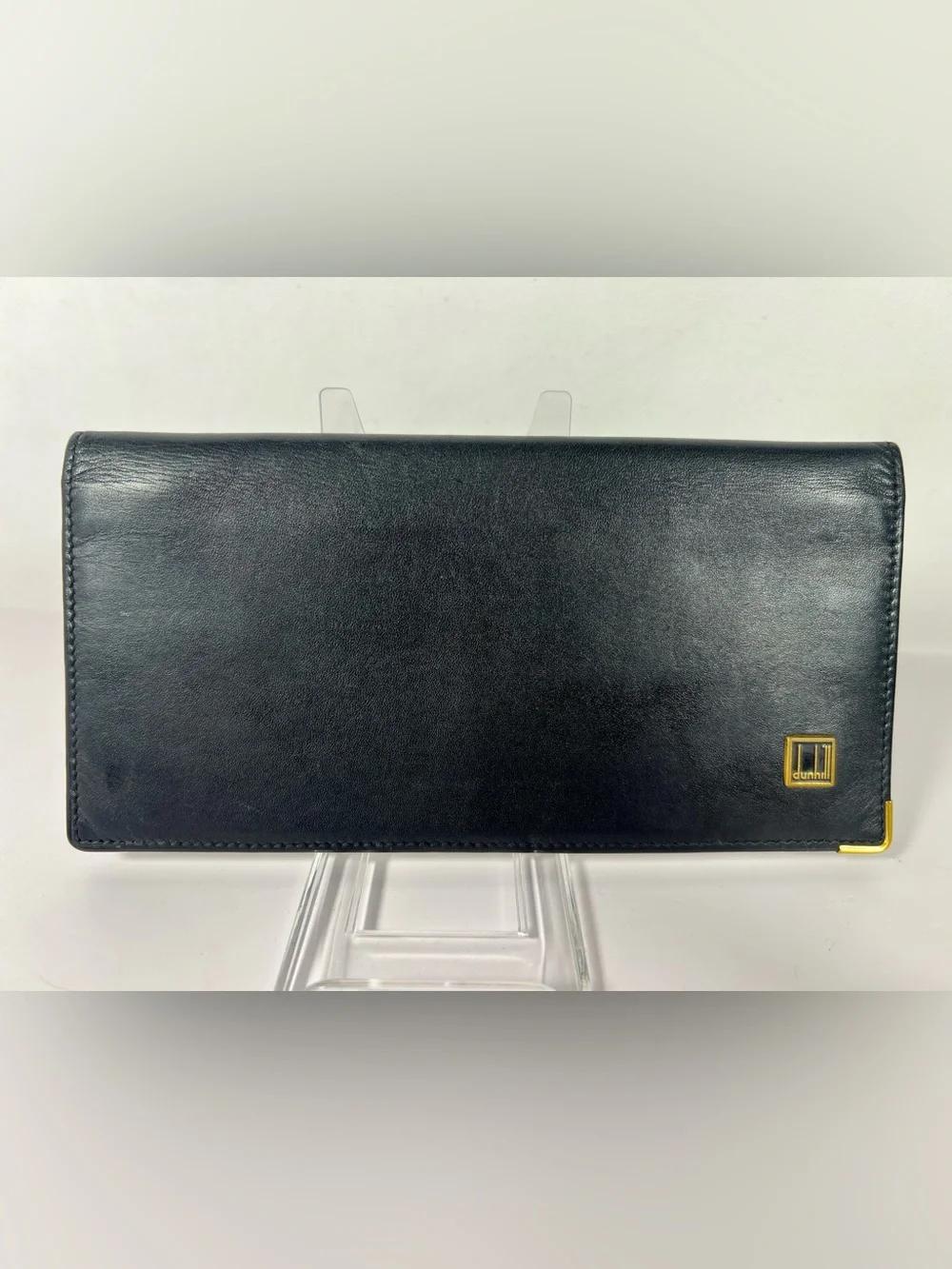 1256: Dunhill Black Leather Long Wallet Checkbook Organizer